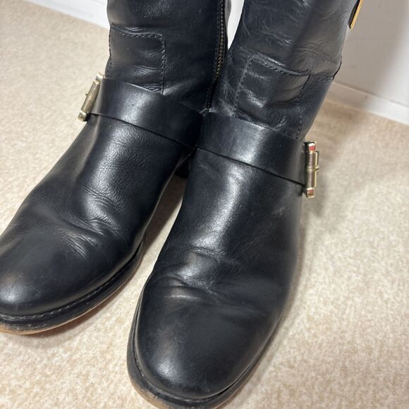 Michael Kors Boots Womens Gansevoort Moto Booties Black Leather Mid Buckle 8.5 - Picture 2 of 13